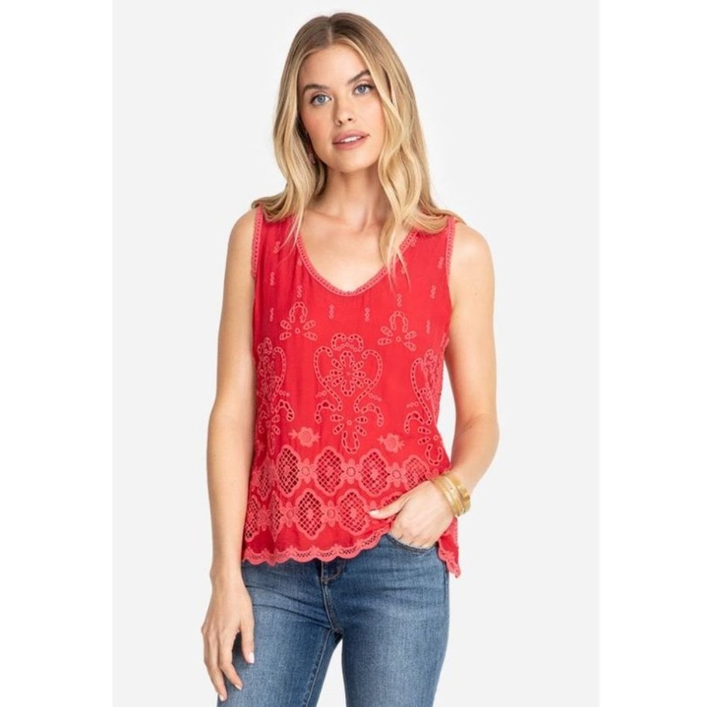 Johnny Was Luanna Top / Small / Red Tank Sleeveles Embroidered